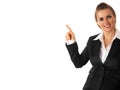 Smiling modern business woman pointing finger Royalty Free Stock Photo