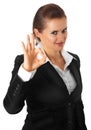 Smiling modern business woman showing ok gesture Royalty Free Stock Photo