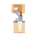 Smiling modern housewife wash dishes at kitchen vector flat illustration. Happy domestic woman enjoy housework isolated