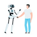 Smiling Modern Humanoid or Robotic Device Shaking Hands with Man Vector Illustration