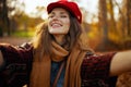 smiling modern woman answering incoming video call