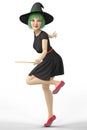 Smiling Modern Young Witch with a Wand Isolated Royalty Free Stock Photo