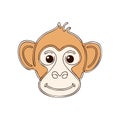 Smiling Monkey Face Outline Illustration in Light Brown and White Royalty Free Stock Photo