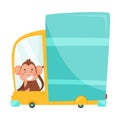 Smiling Monkey with Protruding Ears Driving Lorry Vector Illustration