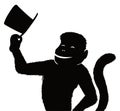 Smiling monkey silhouette with tail and elegant top hat, Vector Illustration