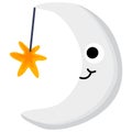 Smiling Moon with Hanging Star Illustration Royalty Free Stock Photo