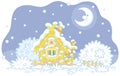 Small wooden house on a moonlit winter night Royalty Free Stock Photo