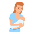 Smiling mother breast feeding icon, cartoon style