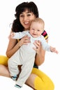 Smiling mother and happy baby first steps Royalty Free Stock Photo