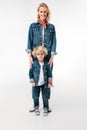 smiling mother and son standing and looking at camera Royalty Free Stock Photo