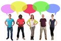 Smiling multi ethnic group of people talking speaking saying speech bubble copyspace Royalty Free Stock Photo