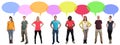 Smiling multi ethnic large group of people talking speaking saying speech bubble copyspace Royalty Free Stock Photo