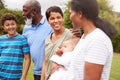 Smiling Multi-Generation Mixed Race Family In Garden At Home Together Royalty Free Stock Photo