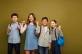 Smiling multiethnic preteen kids with backpacks Royalty Free Stock Photo