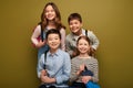 Smiling multiethnic schoolkids with backpacks looking Royalty Free Stock Photo