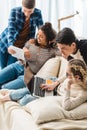 smiling multiethnic teenagers looking at laptop Royalty Free Stock Photo