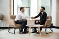 Multiracial businessmen handshake getting acquainted at meeting Royalty Free Stock Photo