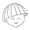 Smiling mushroom cartoon character, black and white illustration