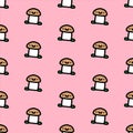 Smiling mushrooms hand drawn vector seamless pattern in cartoon doodle style