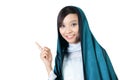 Smiling muslim girl pointing finger up Royalty Free Stock Photo