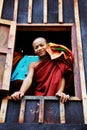 Smiling Myanmar young monk