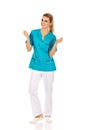Smiling nurse or doctor holding a drip Royalty Free Stock Photo
