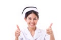 Smiling nurse giving two thumbs up hand sign Royalty Free Stock Photo