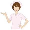 Smiling nurse putting her palm up