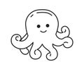 Smiling octopi with curly tentacles monochromatic flat vector character