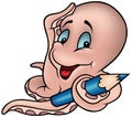 Smiling Octopus Holding Pencil Royalty Free Stock Photo