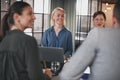 Smiling office colleagues talking together during a meeting Royalty Free Stock Photo