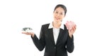 Smiling office lady know how to save money Royalty Free Stock Photo
