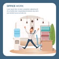 Smiling Office Worker Jumping at Coworking Area Royalty Free Stock Photo