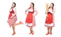 smiling oktoberfest waitress in traditional bavarian dress in three different positions Royalty Free Stock Photo