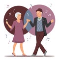 Smiling, the old, beautiful, fashionable couple, grandparents, dancing together to Celebrate Grandparents Day. Elegant is followin