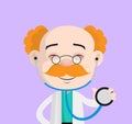 Smiling Old Child Doctor with Stethoscope Vector