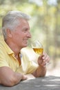 Smiling old man drinking wine Royalty Free Stock Photo