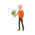 smiling old man present flowers gift to lady on date cartoon vector Royalty Free Stock Photo