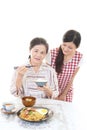 Old woman who enjoys Japanese food Royalty Free Stock Photo