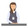 Smiling operator wearing headset is working at call center