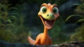 Smiling Orange Dinosaur In Disney Pixar Style