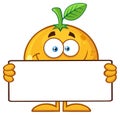 Smiling Orange Fruit Cartoon Mascot Character Holding A Blank Sign