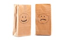 Smiling paper bag. Concept.