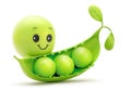 Smiling pea nestled in its pod with a sprouting leaf