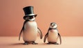 Smiling penguin celebrates winter birthday with cute snowman decoration generated by AI