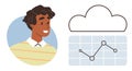 Smiling Person and Cloud-Based Data Graph Highlighting Digital Analytics Royalty Free Stock Photo