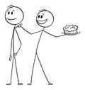 Smiling Person Ready to Throw Cake on Face, Vector Cartoon Stick Figure Illustration