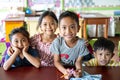 Happy first grade schoolchildren, Elementary School, Camiguin Island, Republic of the Philippines