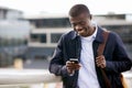 Smiling phone african man Royalty Free Stock Photo