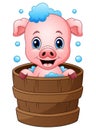 Smiling pig cartoon bathing